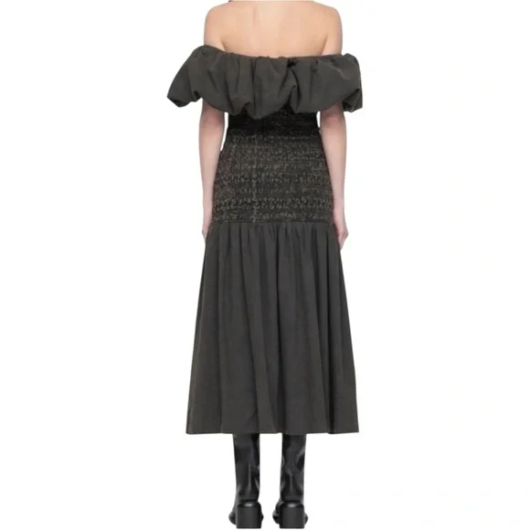 NWT Sea New York Juni Garment Dye Brown Smocked Bodice Off Shoulder Midi Dress - Picture 3 of 15
